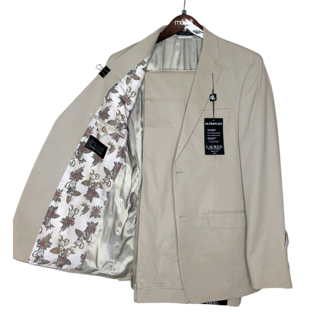 Lauren Ralph Lauren Suit Blazer Sport Coat Jacket Mens 38R 32W Tan Slim Fit NWT